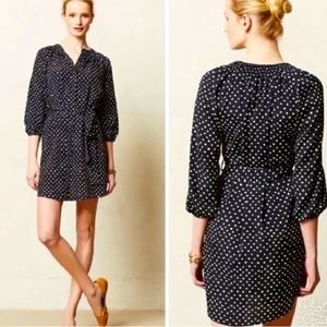 Anthropologie Maeve Navy Polka Dot Preparation Shirtdress